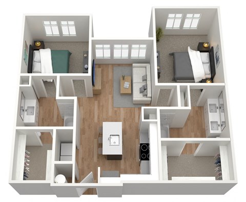 Floor plan for 2 beds, 2 baths, 1182 sqft